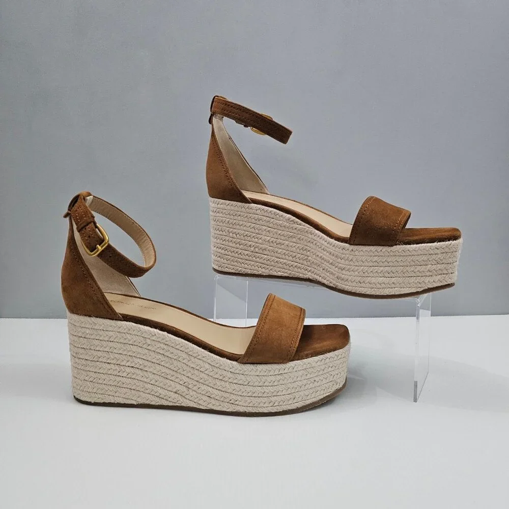 Veronica Beard Gianna Espadrille Wedge Sandal 10 Brown Suede Ankle Strap NEW